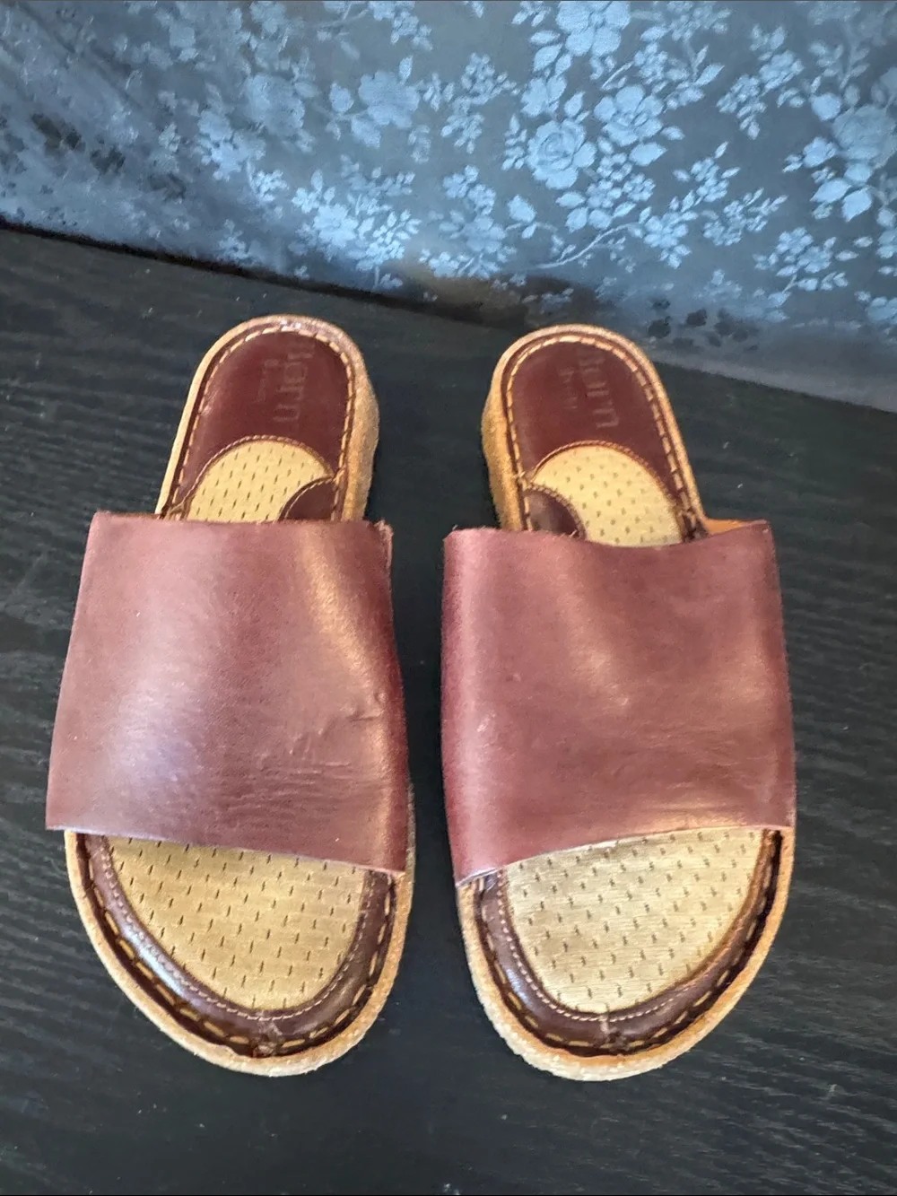 Born Brown Leather Slide Sandals
